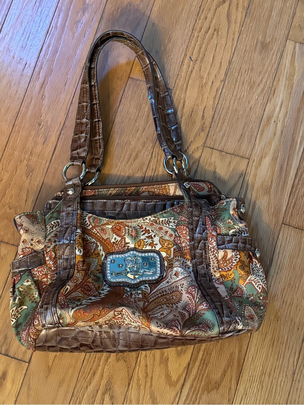 Kathy Van Zeeland Y2K Paisley Boho Bling Crown Studded Shoulder Bag